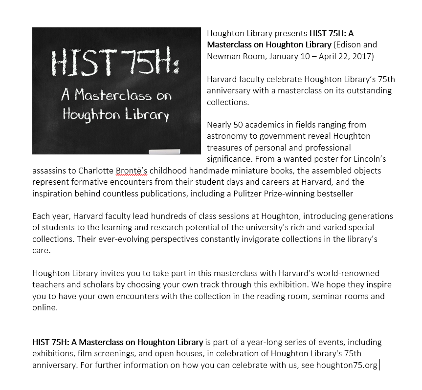 HIST 75H: A Masterclass on Houghton Library